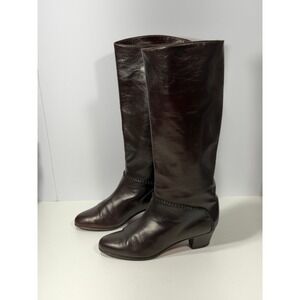 Vero Cuoio Dark Brown Leather Knee High Boots Braided Trim Italy EU 39 US 8.5